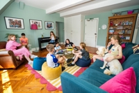 Description: Boarding common room boys and girls playing games